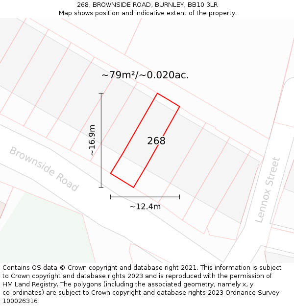 268, BROWNSIDE ROAD, BURNLEY, BB10 3LR: Plot and title map
