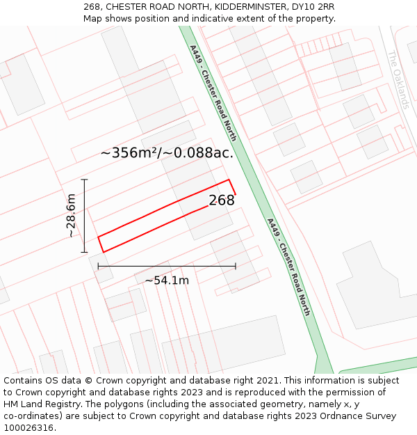 268, CHESTER ROAD NORTH, KIDDERMINSTER, DY10 2RR: Plot and title map
