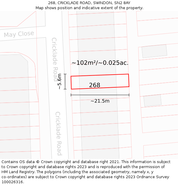 268, CRICKLADE ROAD, SWINDON, SN2 8AY: Plot and title map