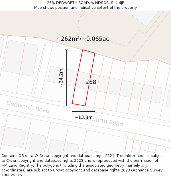 268, DEDWORTH ROAD, WINDSOR, SL4 4JR: Plot and title map