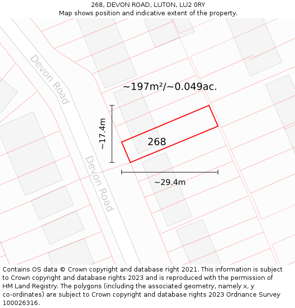 268, DEVON ROAD, LUTON, LU2 0RY: Plot and title map