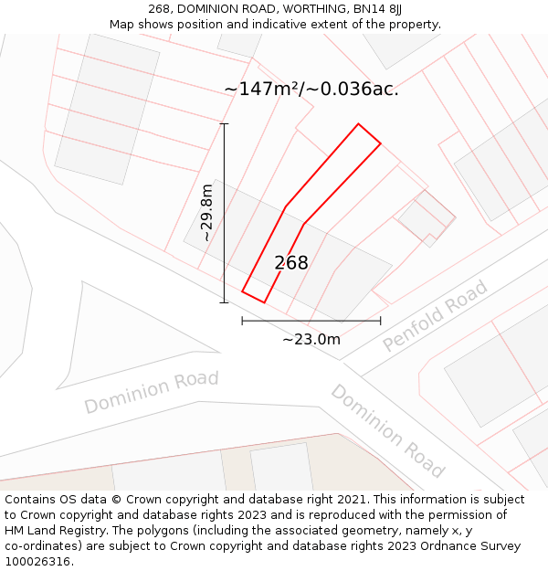 268, DOMINION ROAD, WORTHING, BN14 8JJ: Plot and title map