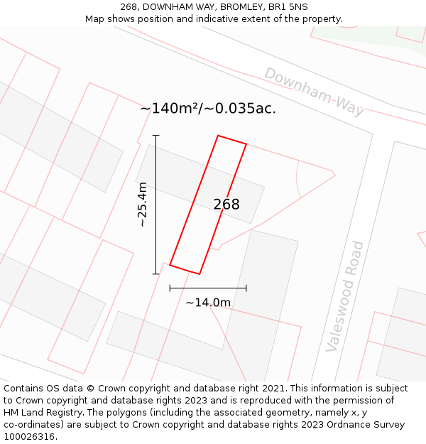 268, DOWNHAM WAY, BROMLEY, BR1 5NS: Plot and title map