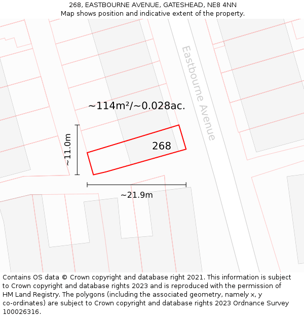 268, EASTBOURNE AVENUE, GATESHEAD, NE8 4NN: Plot and title map