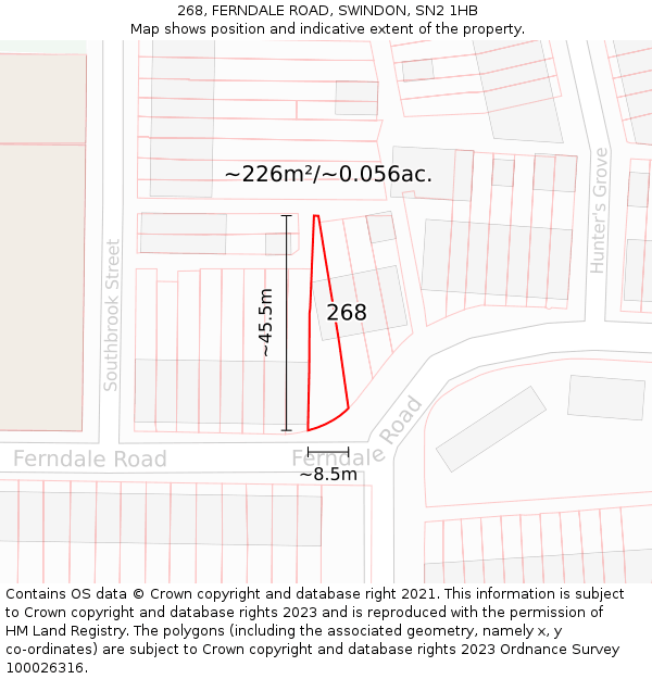 268, FERNDALE ROAD, SWINDON, SN2 1HB: Plot and title map
