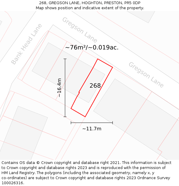 268, GREGSON LANE, HOGHTON, PRESTON, PR5 0DP: Plot and title map