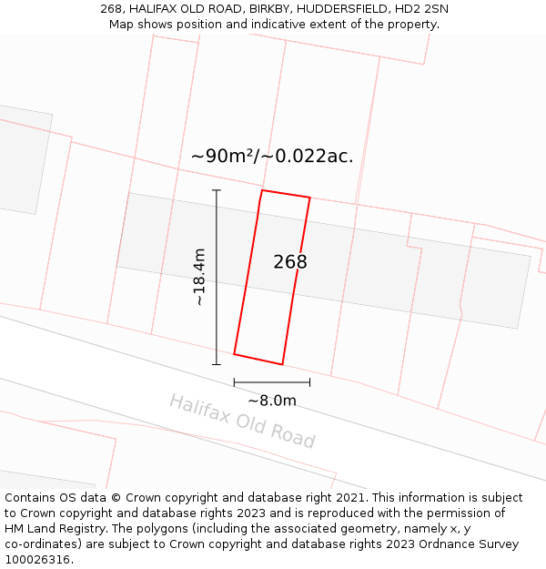 268, HALIFAX OLD ROAD, BIRKBY, HUDDERSFIELD, HD2 2SN: Plot and title map