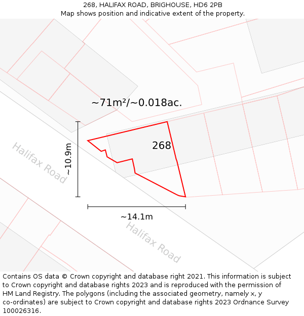 268, HALIFAX ROAD, BRIGHOUSE, HD6 2PB: Plot and title map