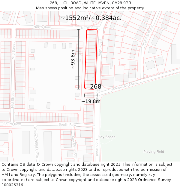 268, HIGH ROAD, WHITEHAVEN, CA28 9BB: Plot and title map