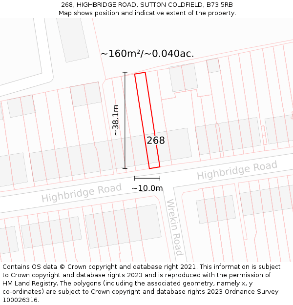 268, HIGHBRIDGE ROAD, SUTTON COLDFIELD, B73 5RB: Plot and title map