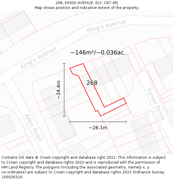 268, KINGS AVENUE, ELY, CB7 4PJ: Plot and title map