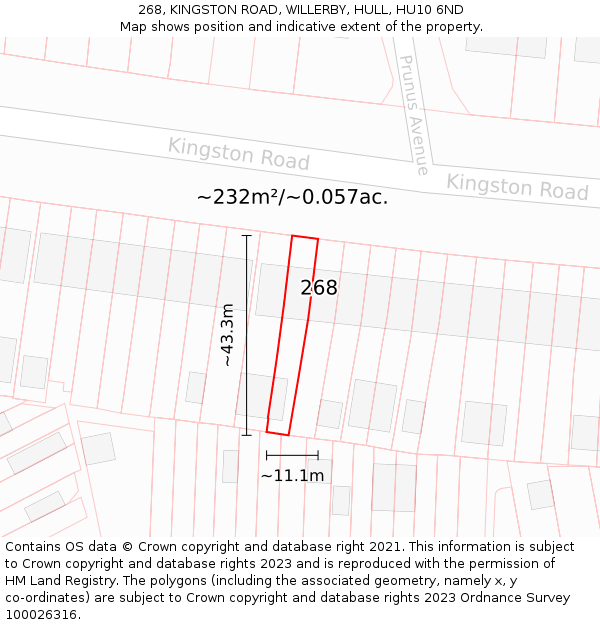 268, KINGSTON ROAD, WILLERBY, HULL, HU10 6ND: Plot and title map