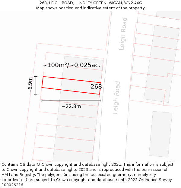 268, LEIGH ROAD, HINDLEY GREEN, WIGAN, WN2 4XG: Plot and title map
