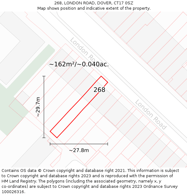 268, LONDON ROAD, DOVER, CT17 0SZ: Plot and title map