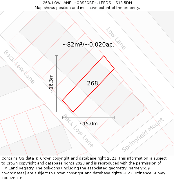 268, LOW LANE, HORSFORTH, LEEDS, LS18 5DN: Plot and title map