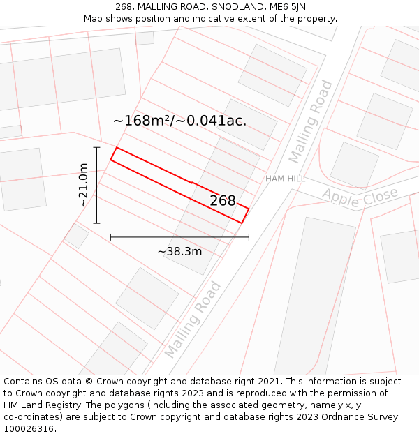 268, MALLING ROAD, SNODLAND, ME6 5JN: Plot and title map
