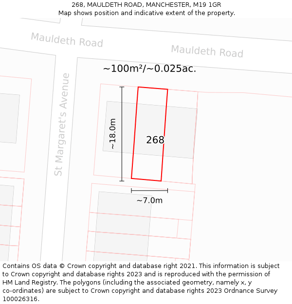 268, MAULDETH ROAD, MANCHESTER, M19 1GR: Plot and title map
