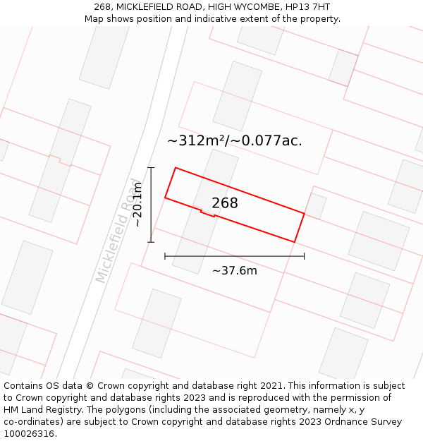 268, MICKLEFIELD ROAD, HIGH WYCOMBE, HP13 7HT: Plot and title map