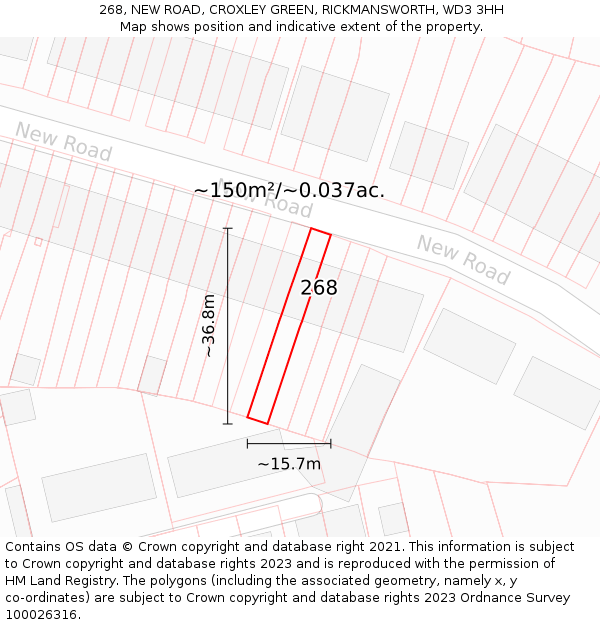 268, NEW ROAD, CROXLEY GREEN, RICKMANSWORTH, WD3 3HH: Plot and title map