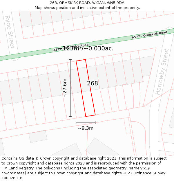 268, ORMSKIRK ROAD, WIGAN, WN5 9DA: Plot and title map