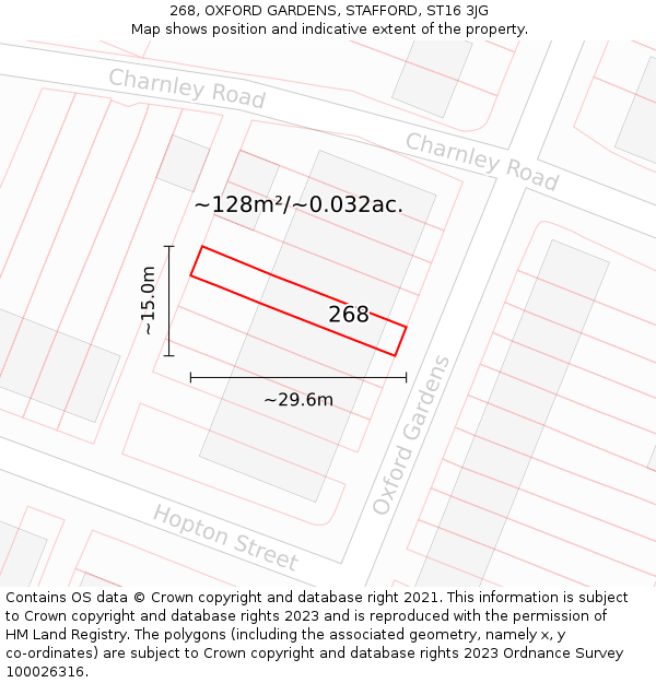 268, OXFORD GARDENS, STAFFORD, ST16 3JG: Plot and title map