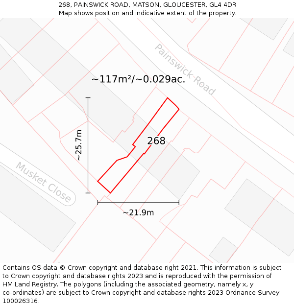268, PAINSWICK ROAD, MATSON, GLOUCESTER, GL4 4DR: Plot and title map