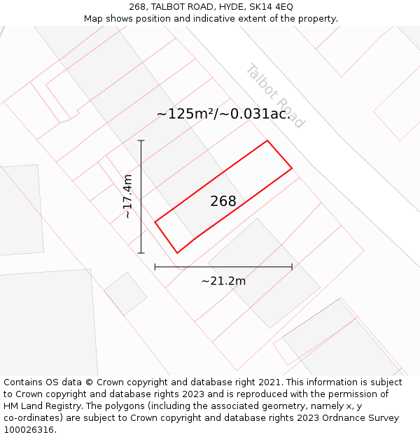268, TALBOT ROAD, HYDE, SK14 4EQ: Plot and title map