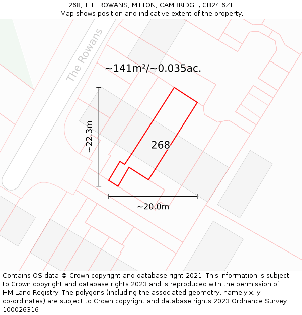 268, THE ROWANS, MILTON, CAMBRIDGE, CB24 6ZL: Plot and title map