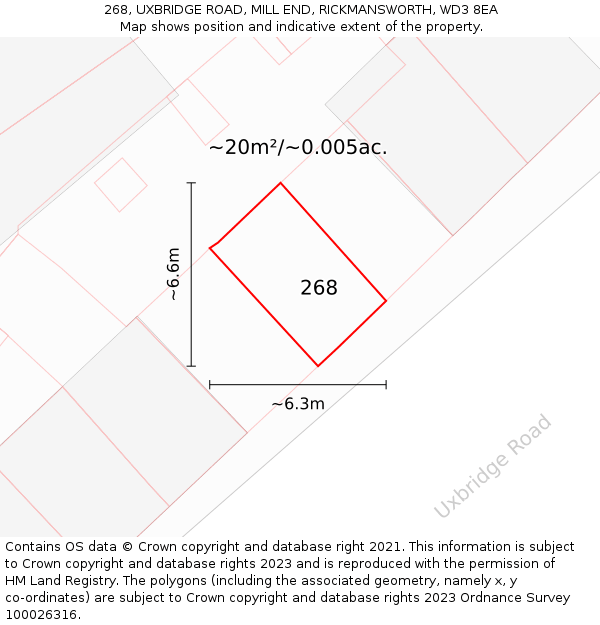 268, UXBRIDGE ROAD, MILL END, RICKMANSWORTH, WD3 8EA: Plot and title map