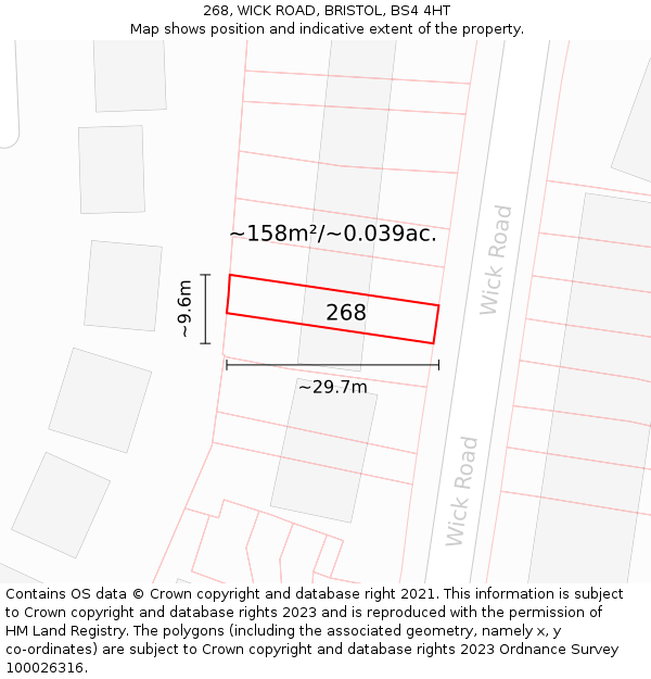 268, WICK ROAD, BRISTOL, BS4 4HT: Plot and title map