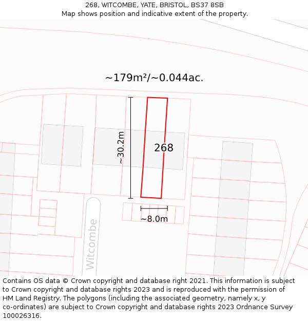 268, WITCOMBE, YATE, BRISTOL, BS37 8SB: Plot and title map