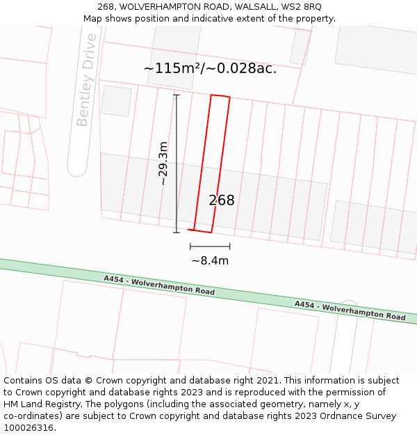 268, WOLVERHAMPTON ROAD, WALSALL, WS2 8RQ: Plot and title map