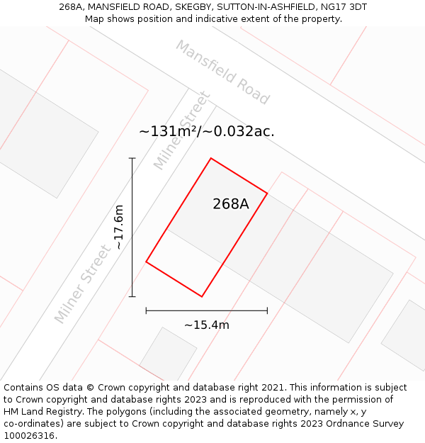 268A, MANSFIELD ROAD, SKEGBY, SUTTON-IN-ASHFIELD, NG17 3DT: Plot and title map