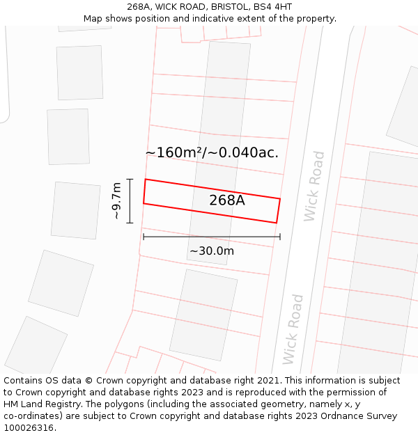 268A, WICK ROAD, BRISTOL, BS4 4HT: Plot and title map