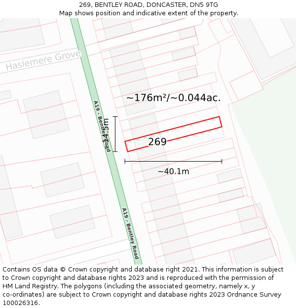 269, BENTLEY ROAD, DONCASTER, DN5 9TG: Plot and title map