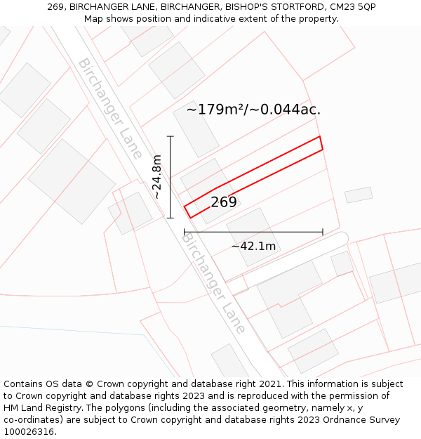 269, BIRCHANGER LANE, BIRCHANGER, BISHOP'S STORTFORD, CM23 5QP: Plot and title map