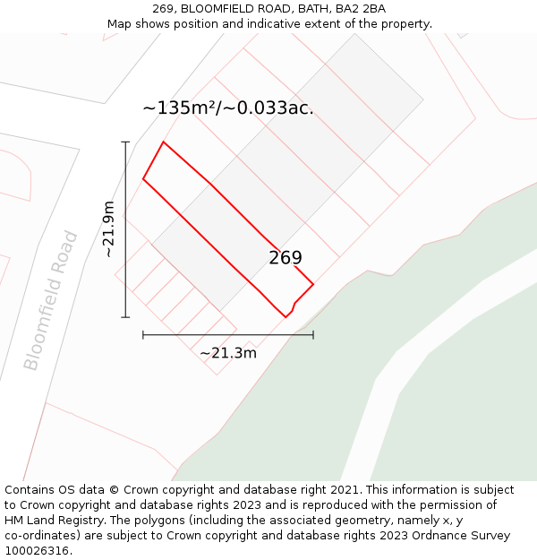 269, BLOOMFIELD ROAD, BATH, BA2 2BA: Plot and title map