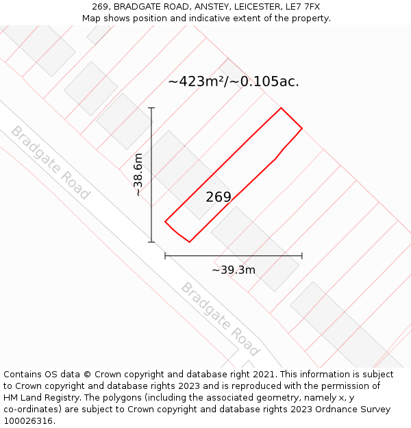 269, BRADGATE ROAD, ANSTEY, LEICESTER, LE7 7FX: Plot and title map