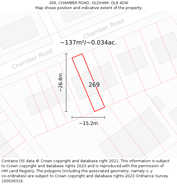 269, CHAMBER ROAD, OLDHAM, OL8 4DW: Plot and title map