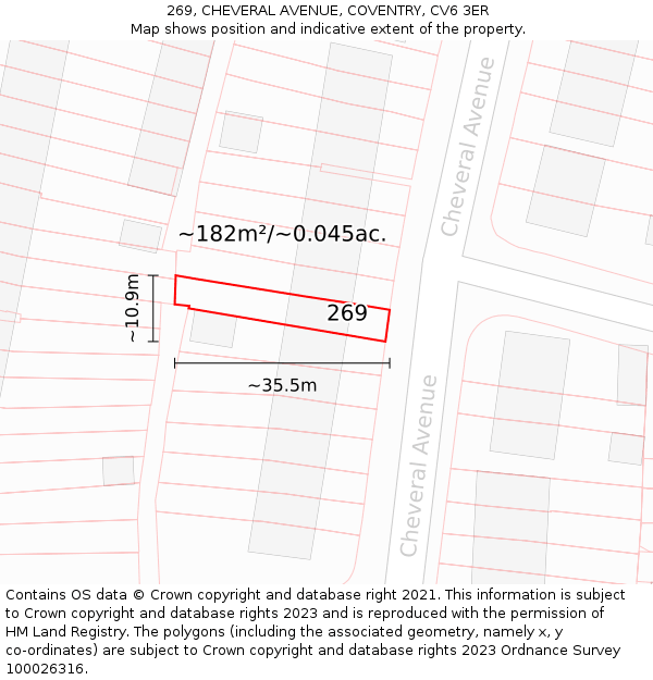 269, CHEVERAL AVENUE, COVENTRY, CV6 3ER: Plot and title map