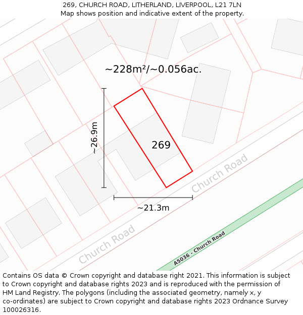 269, CHURCH ROAD, LITHERLAND, LIVERPOOL, L21 7LN: Plot and title map