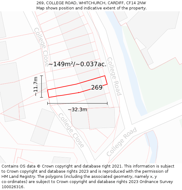 269, COLLEGE ROAD, WHITCHURCH, CARDIFF, CF14 2NW: Plot and title map
