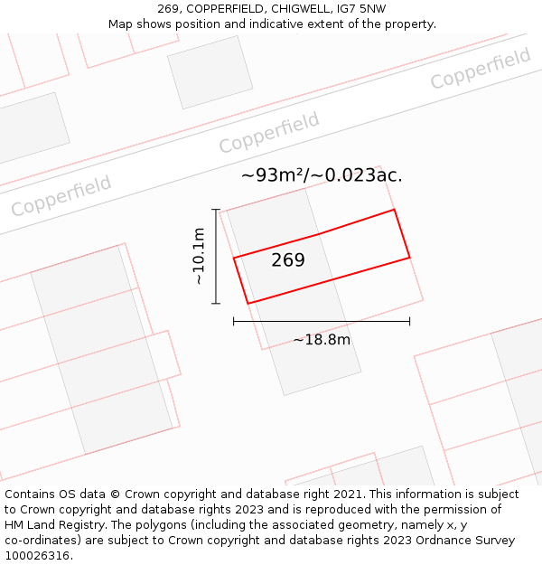 269, COPPERFIELD, CHIGWELL, IG7 5NW: Plot and title map