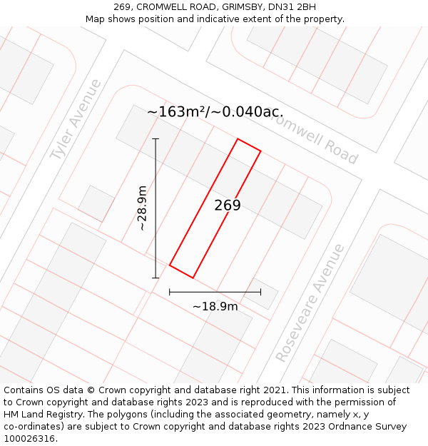 269, CROMWELL ROAD, GRIMSBY, DN31 2BH: Plot and title map
