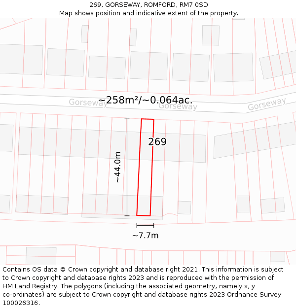269, GORSEWAY, ROMFORD, RM7 0SD: Plot and title map