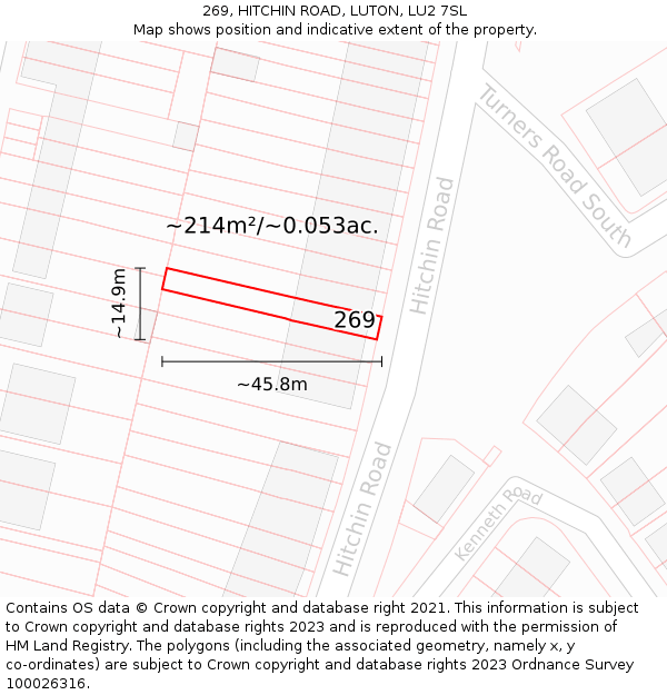 269, HITCHIN ROAD, LUTON, LU2 7SL: Plot and title map