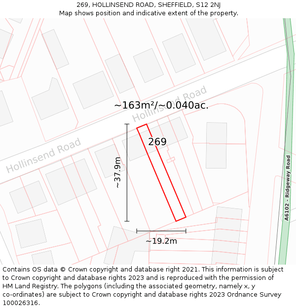 269, HOLLINSEND ROAD, SHEFFIELD, S12 2NJ: Plot and title map