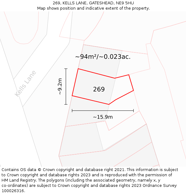 269, KELLS LANE, GATESHEAD, NE9 5HU: Plot and title map