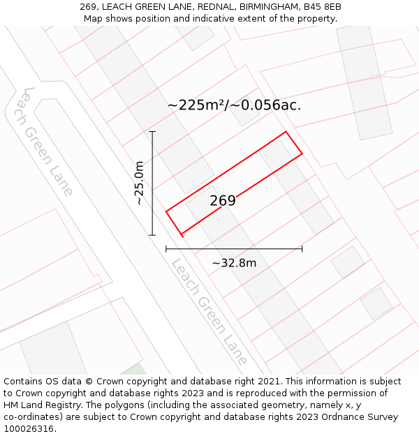 269, LEACH GREEN LANE, REDNAL, BIRMINGHAM, B45 8EB: Plot and title map