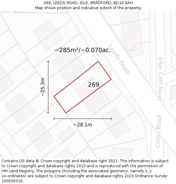 269, LEEDS ROAD, IDLE, BRADFORD, BD10 9AH: Plot and title map